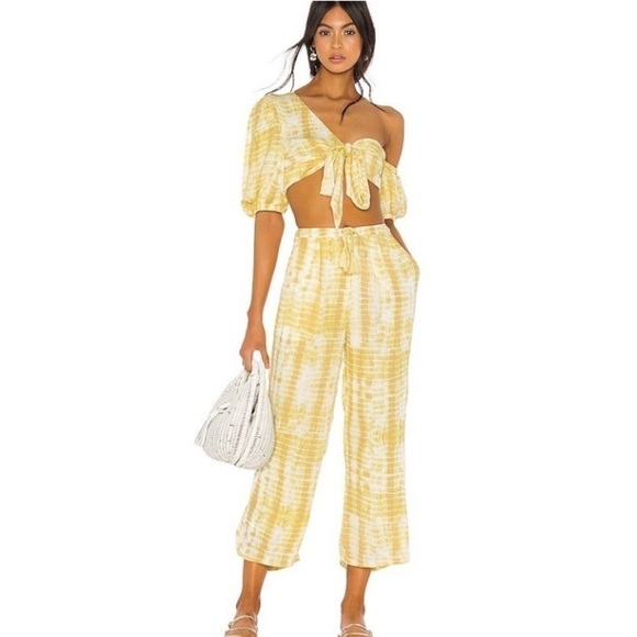 Revolve MAJORELLE Theo Butter Yellow Tie-Dye Leg Pants size Small - Picture 2 of 10